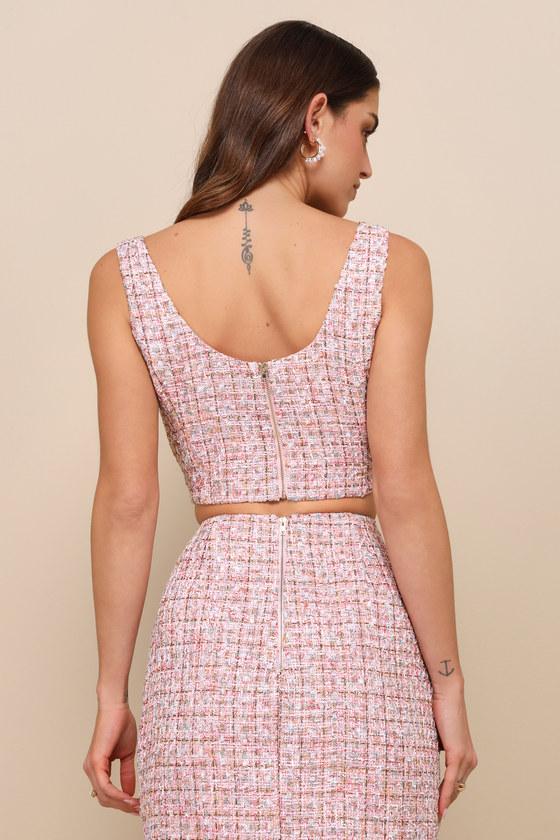 Charming Icon Pink Tweed Lurex Sleeveless Button-Front Top Product Image