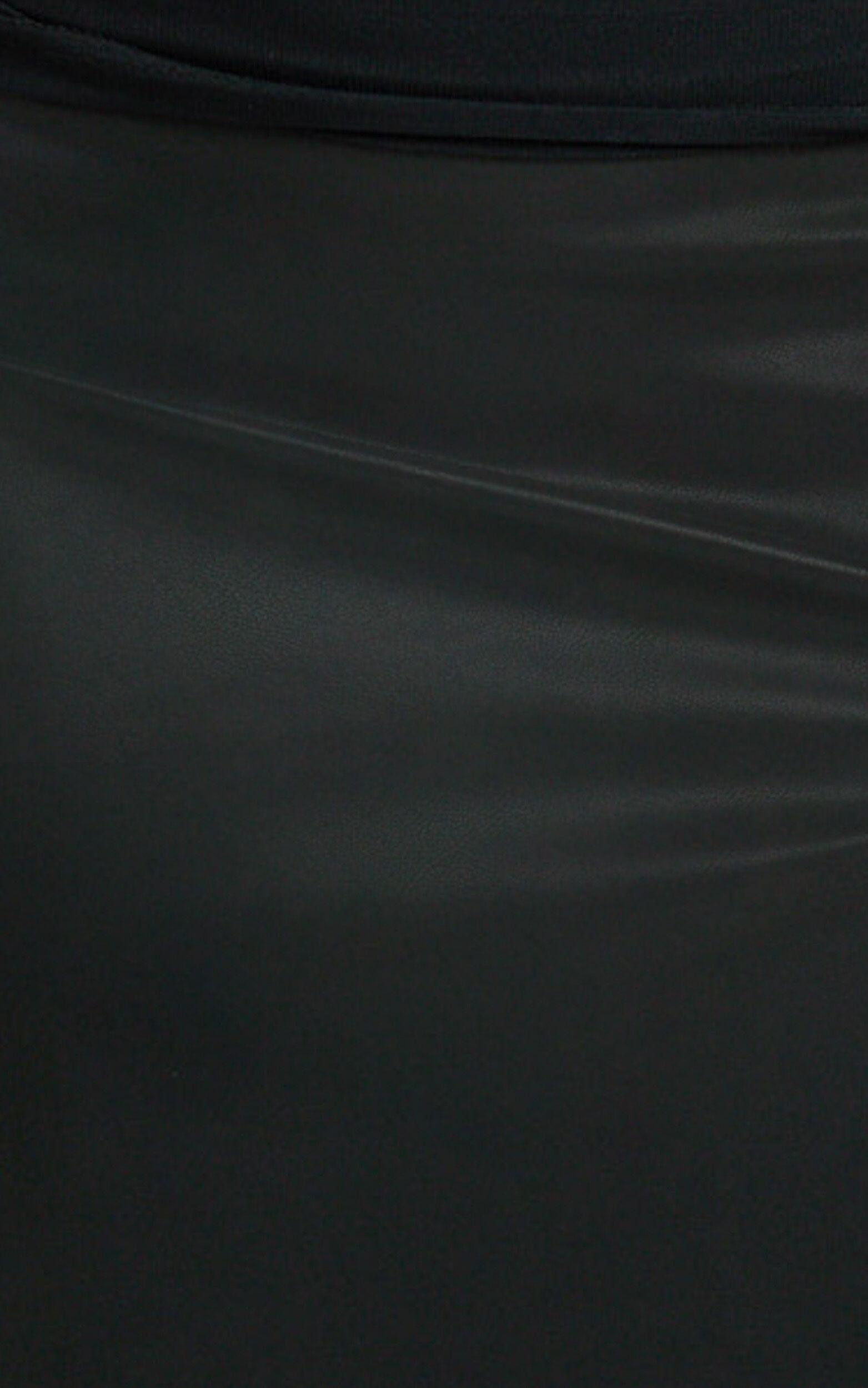 Gertrude Midi Skirt - Faux Leather High Waisted Fitted Leg Split Skirt in Black Product Image