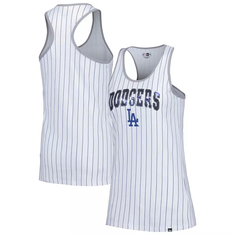 Women's New Era White Los Angeles Dodgers Sequin Pinstripe Racerback Tank Top, Size: Small Product Image