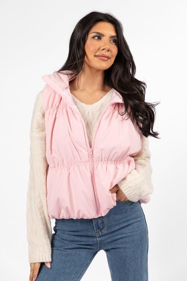 Mountain High Light Pink Ruched Puffer Vest FINAL SALE Product Image