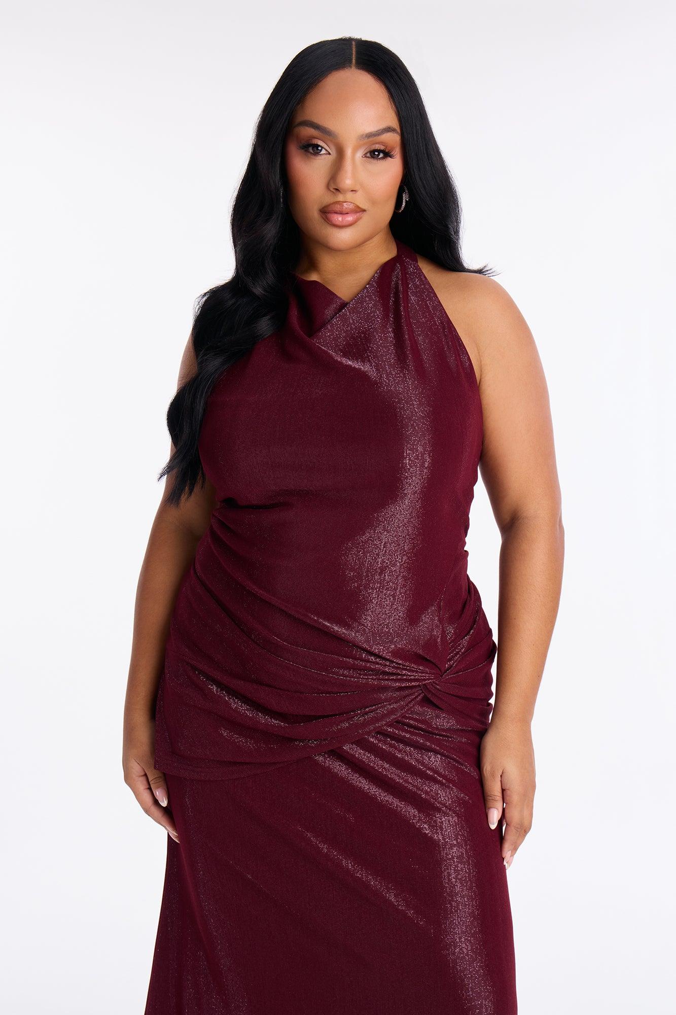 All For You Backless Metallic Maxi Dress - Burgundy Female Product Image