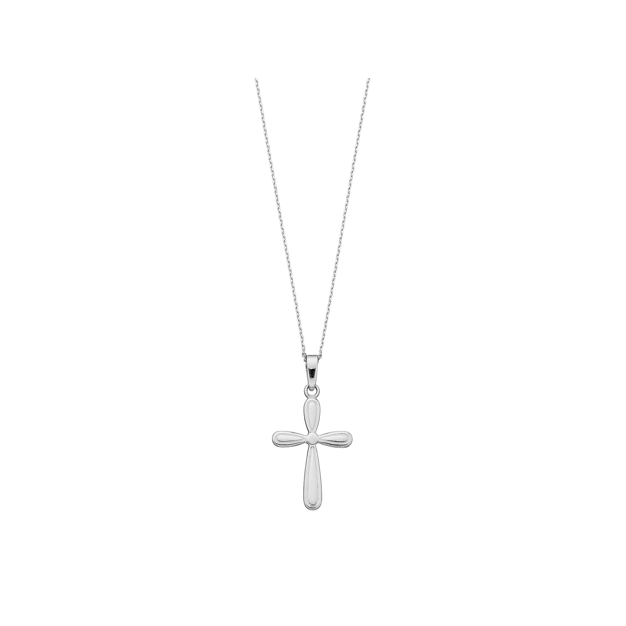 Sterling Silver Round Cross Pendant Necklace, Women's Product Image