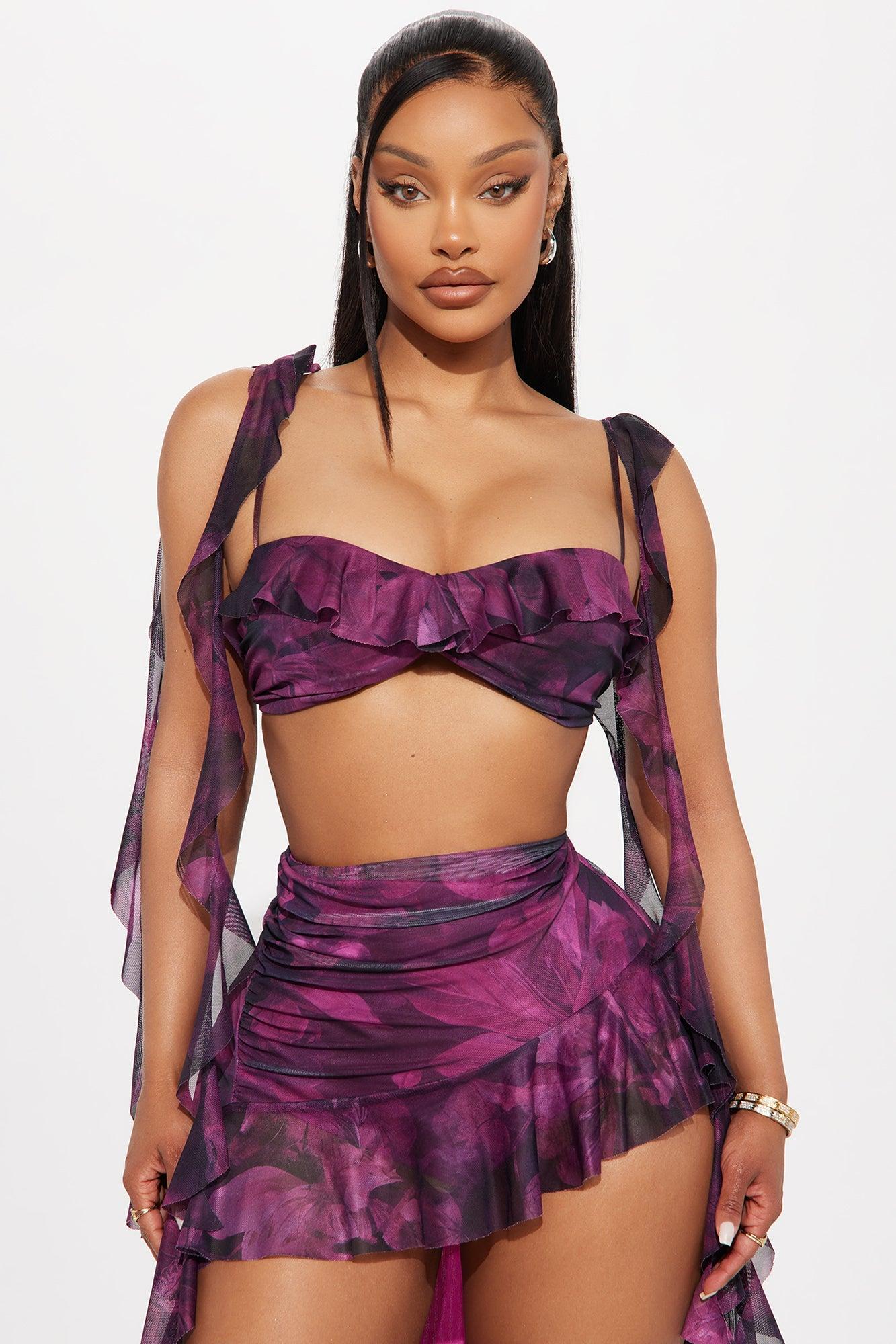 So Sexy Ruffle Mesh Mini Skirt Set - Purple Product Image
