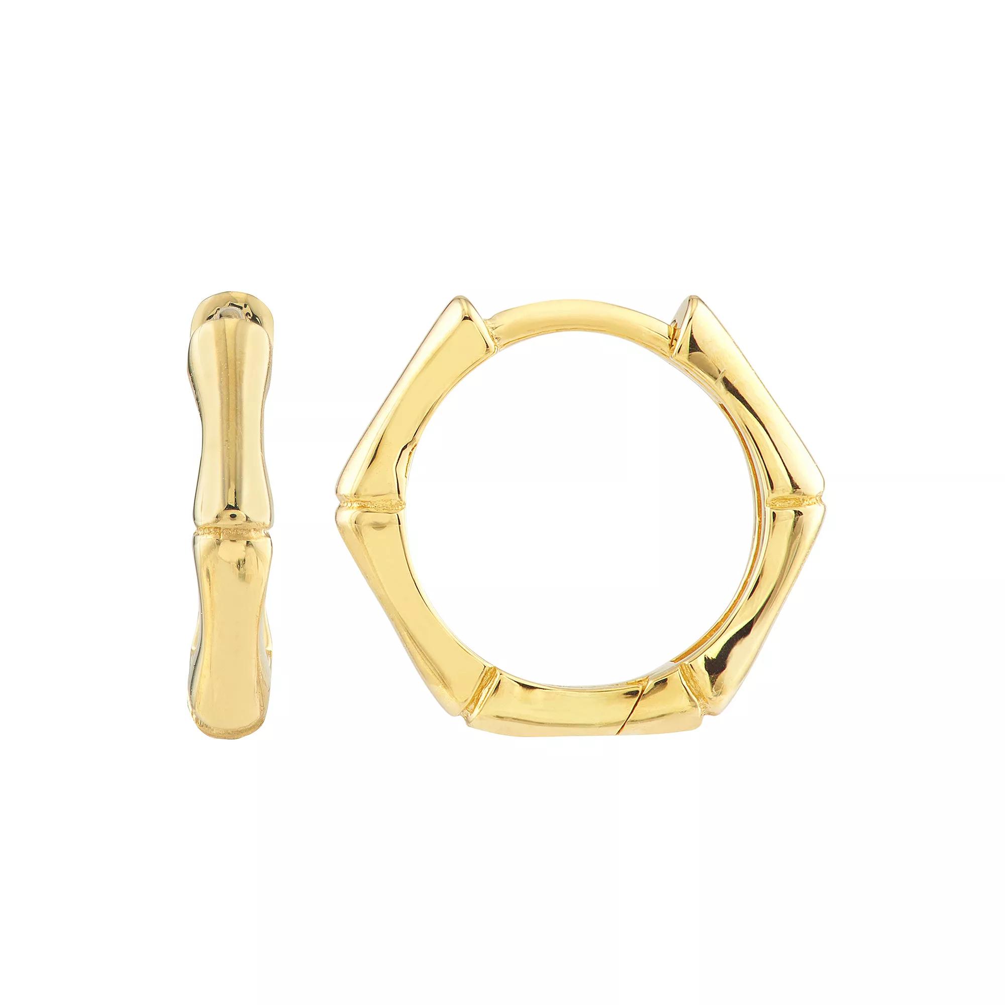 14k Gold 12.5 mm Bamboo Huggie Hoop Earrings, Women's Product Image