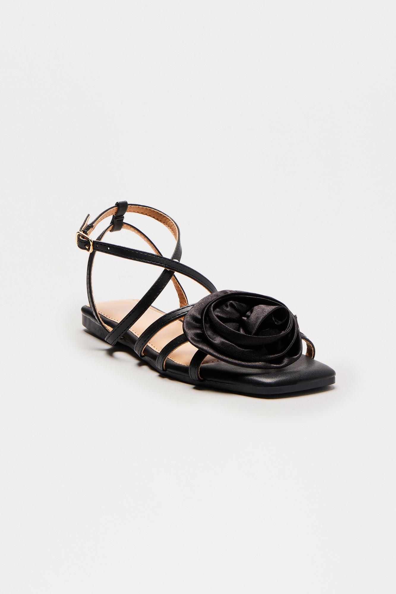 Beth Flower Sandals - Black Product Image