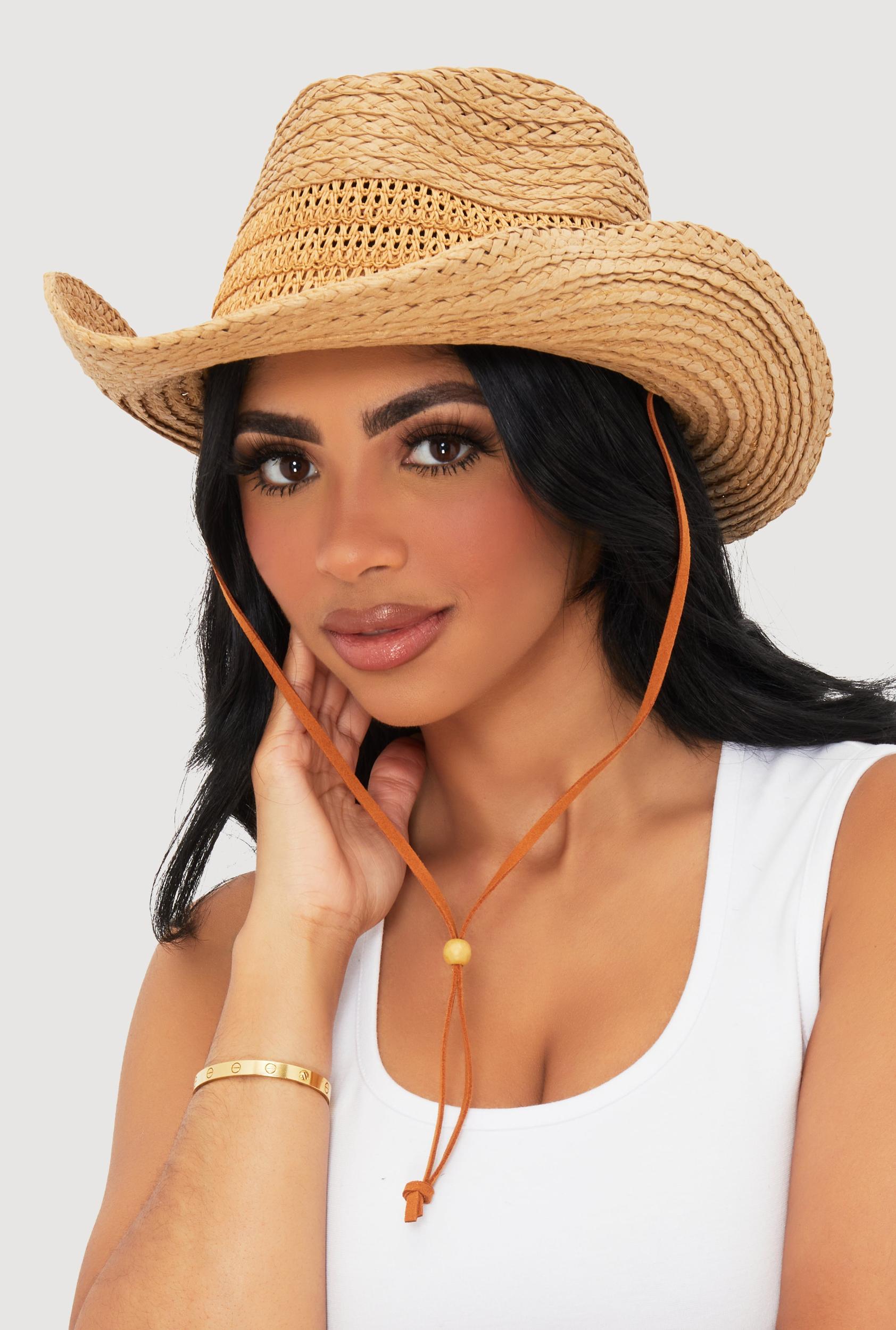 Beaded Toggle Drawstring Straw Cowboy Hat Female Product Image