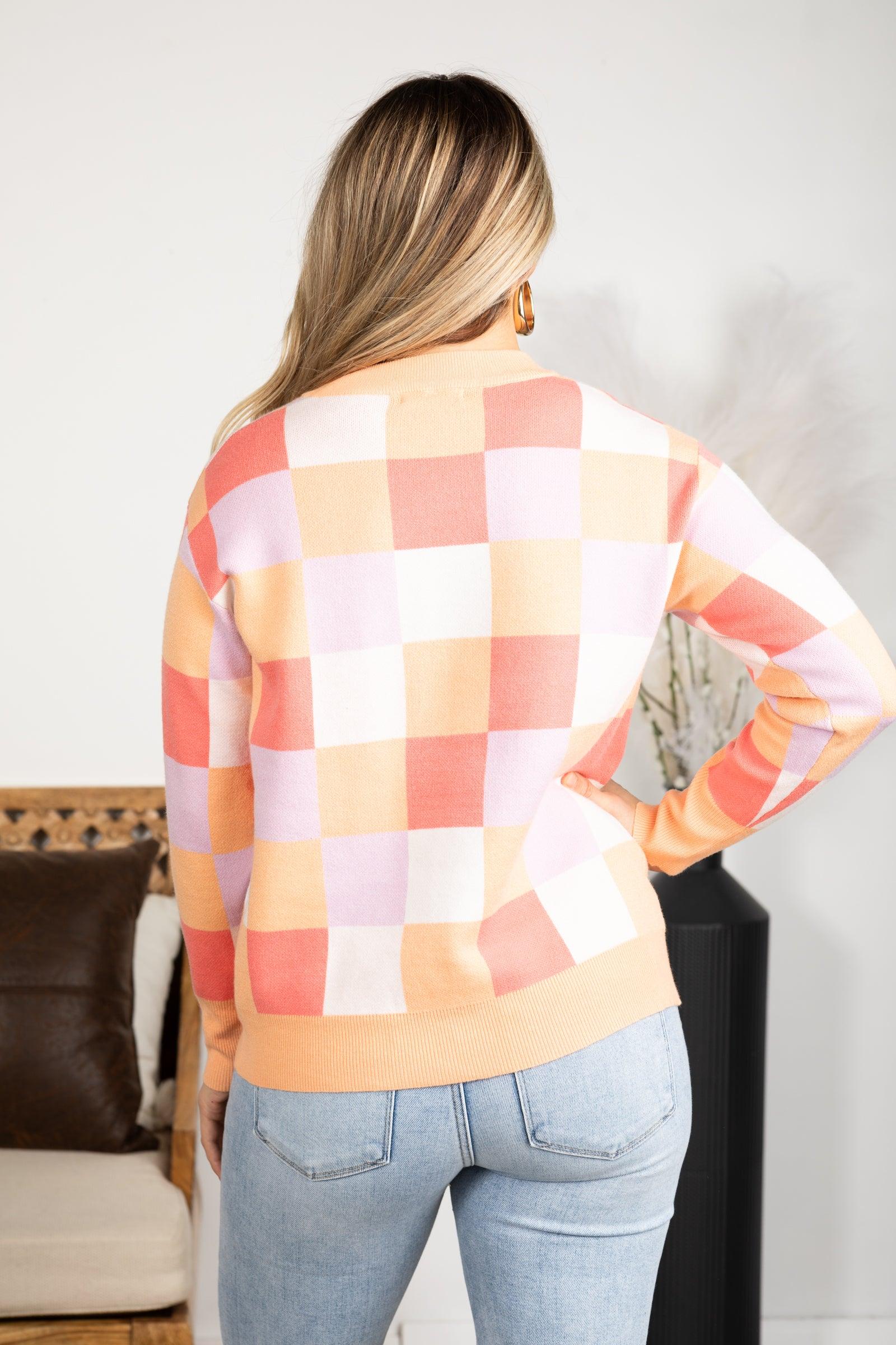 Multi Colored Checkerboard Print Knit Top Product Image
