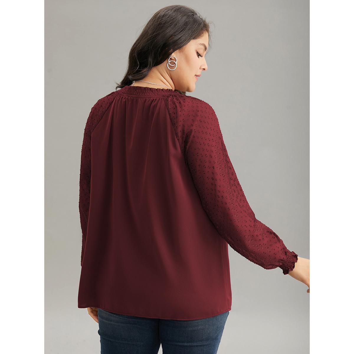 Plus Size Scarlet Static-Free Solid Shirred Mesh Texture Keyhole Blouse Women Office Long Sleeve Keyhole Cut-Out Dailywear Blouses BloomChic 22-24/3X Product Image