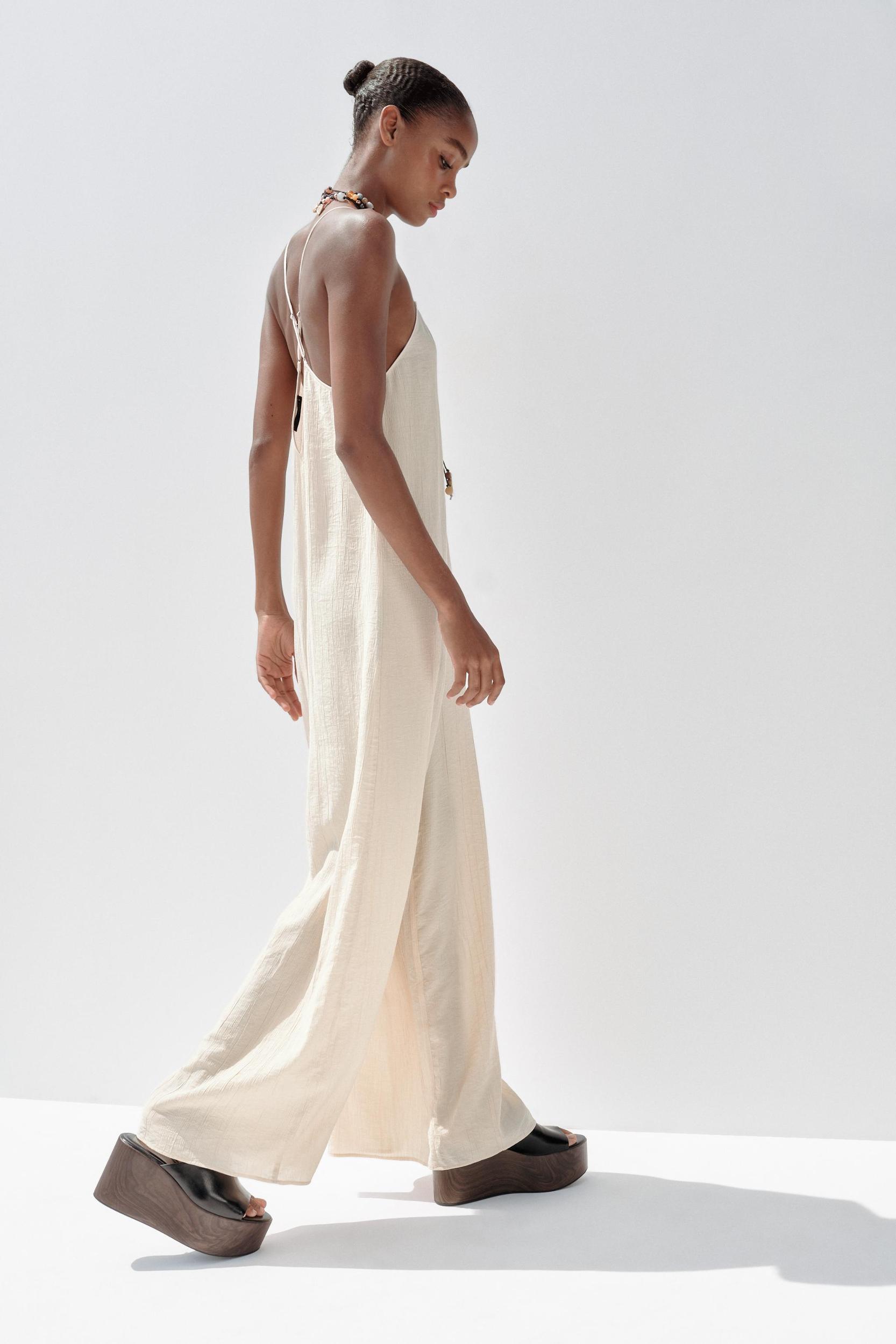TEXTURED FLOWY LONG JUMPSUIT Product Image