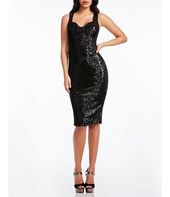 Dress the Population Sloane Sequin Sweetheart Neck Back Slit Sleeveless Bodycon Dress Product Image