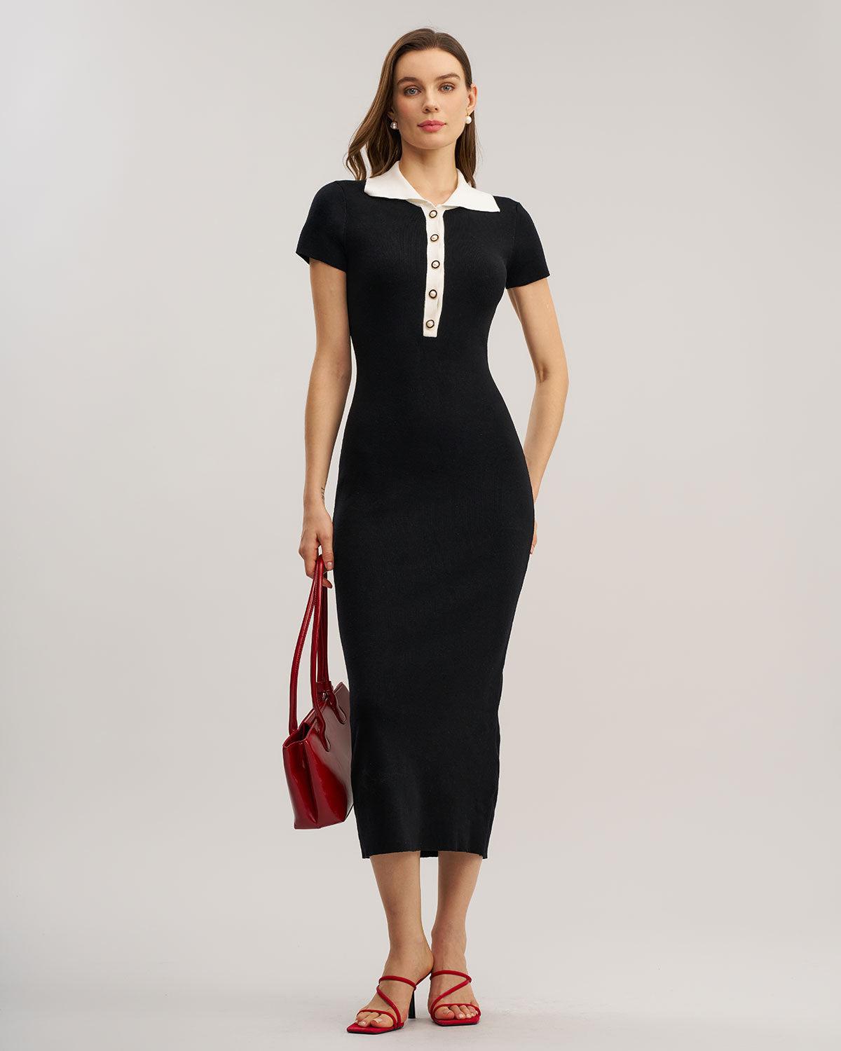 Black Contrast Bodycon Sweater Maxi Dress Product Image