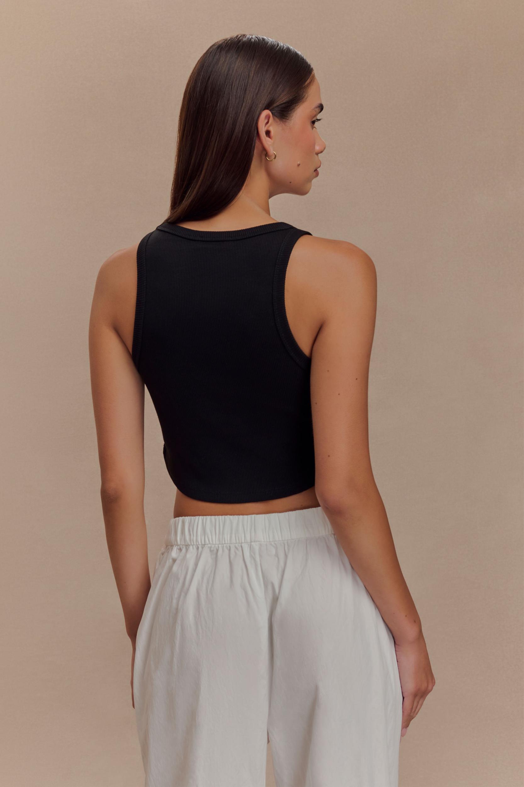 Morgana Ribbed Tank Top - Black Product Image