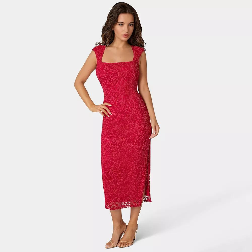 Women's bebe Cap Sleeve Square Neck Bodycon Maxi Dress, Size: XL, Red Product Image