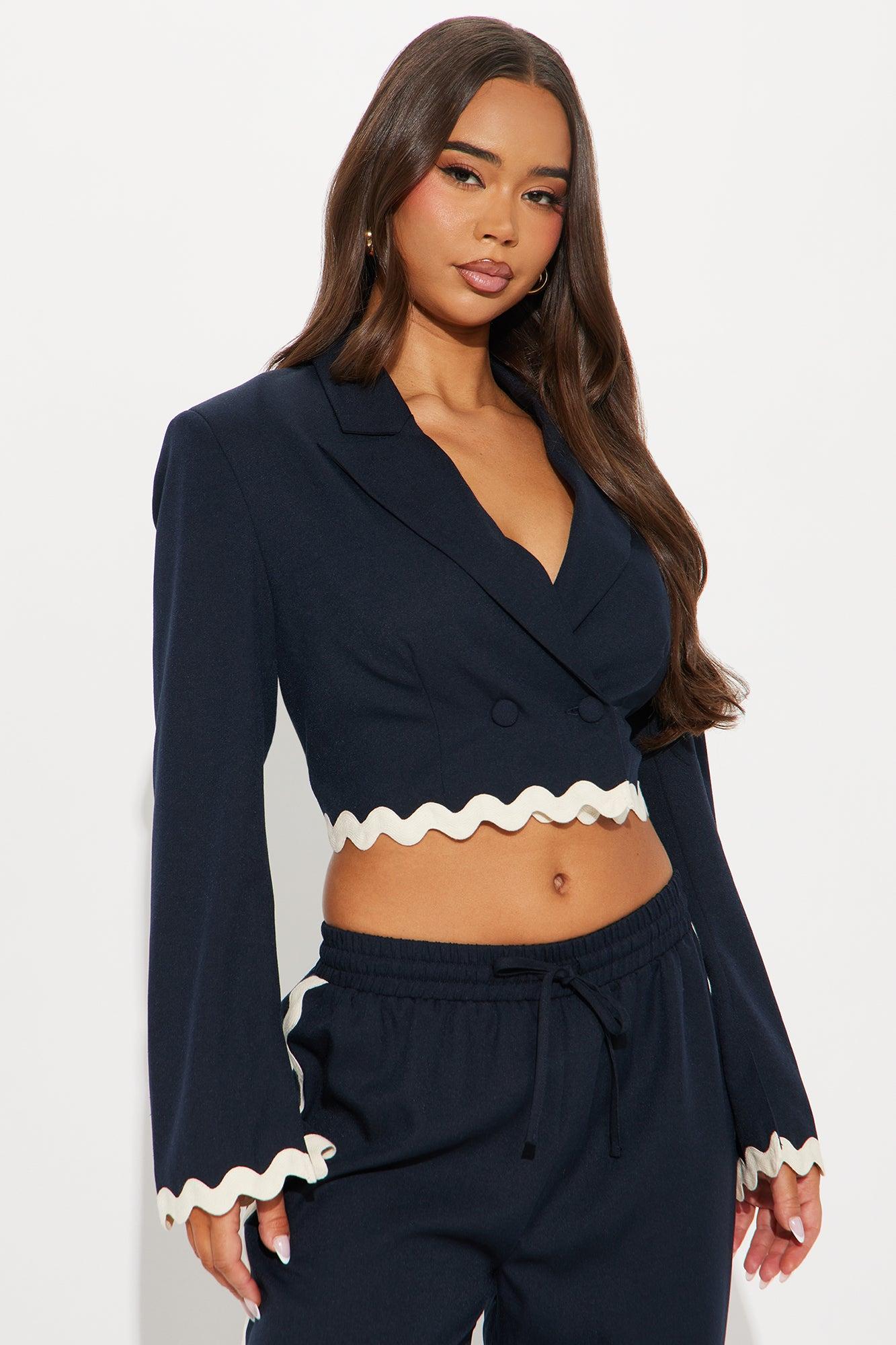 Take Me Higher Cropped Blazer - Navy Product Image