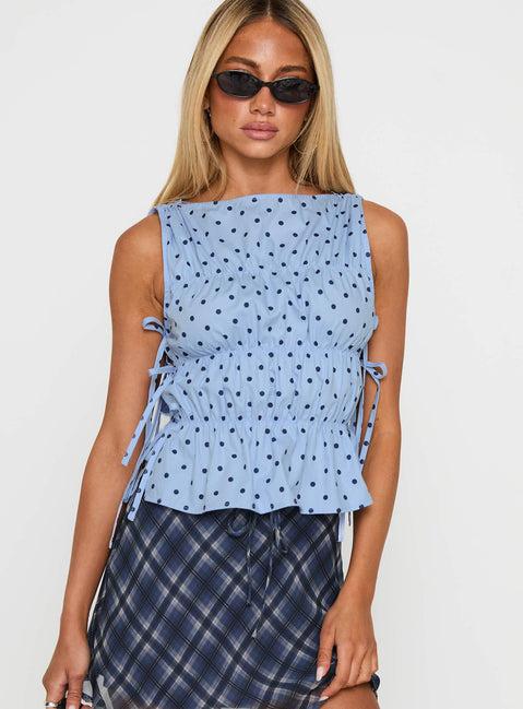Endless Summers Tie Side Top Blue Polka Dot Product Image