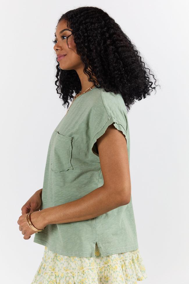 All Washed Up Sage Knit Pocket Tee FINAL SALE Product Image