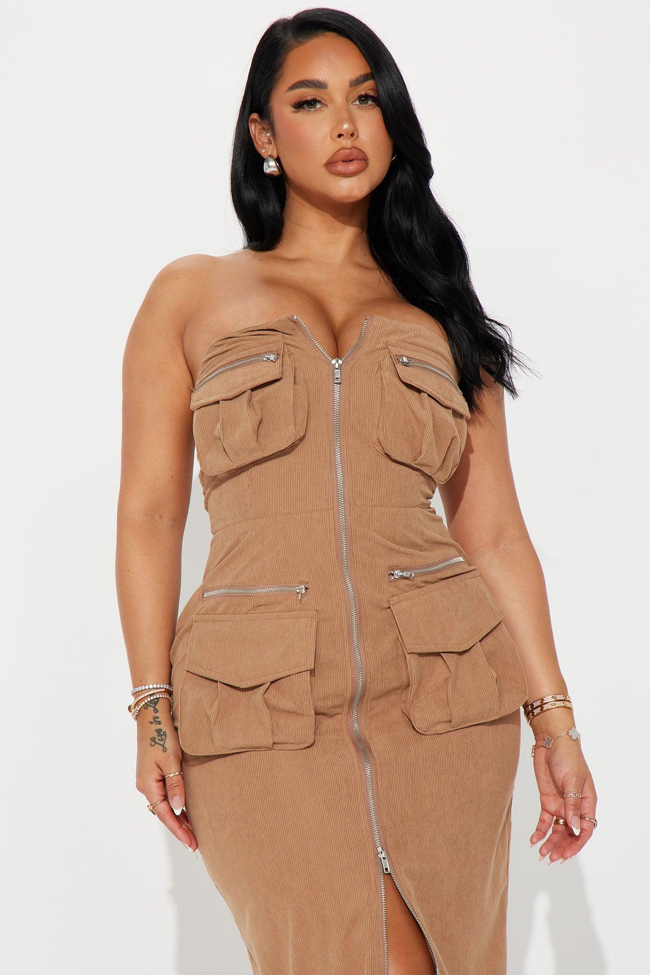 Keep It Real Cargo Maxi Dress - Taupe Product Image