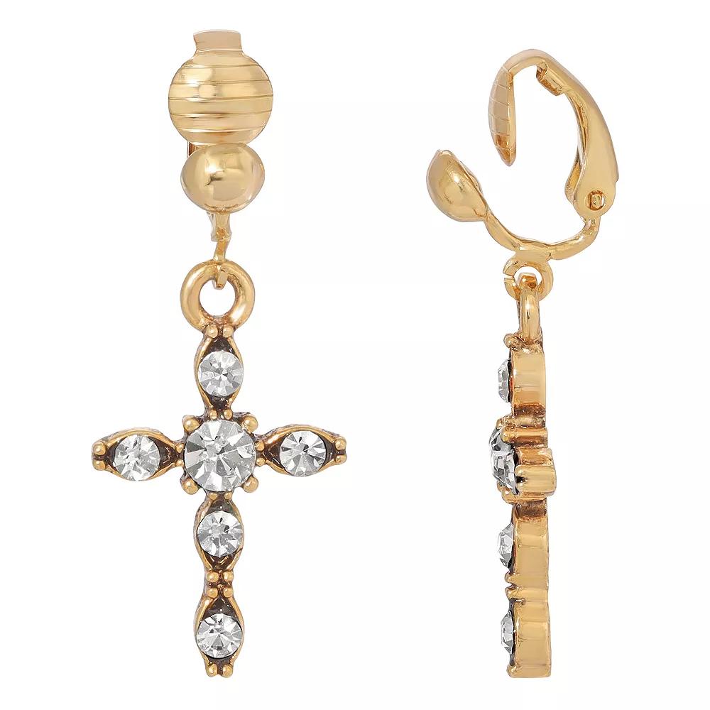 Symbols of Faith Crystal Cross Clip Earrings, Womens, Silver Tone Product Image