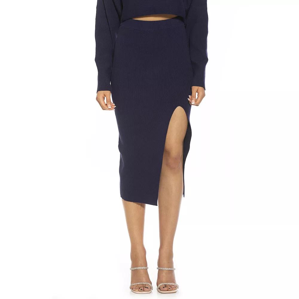 Women's ALEXIA ADMOR Ribbed Knit High Slit Midi Skirt,  Product Image