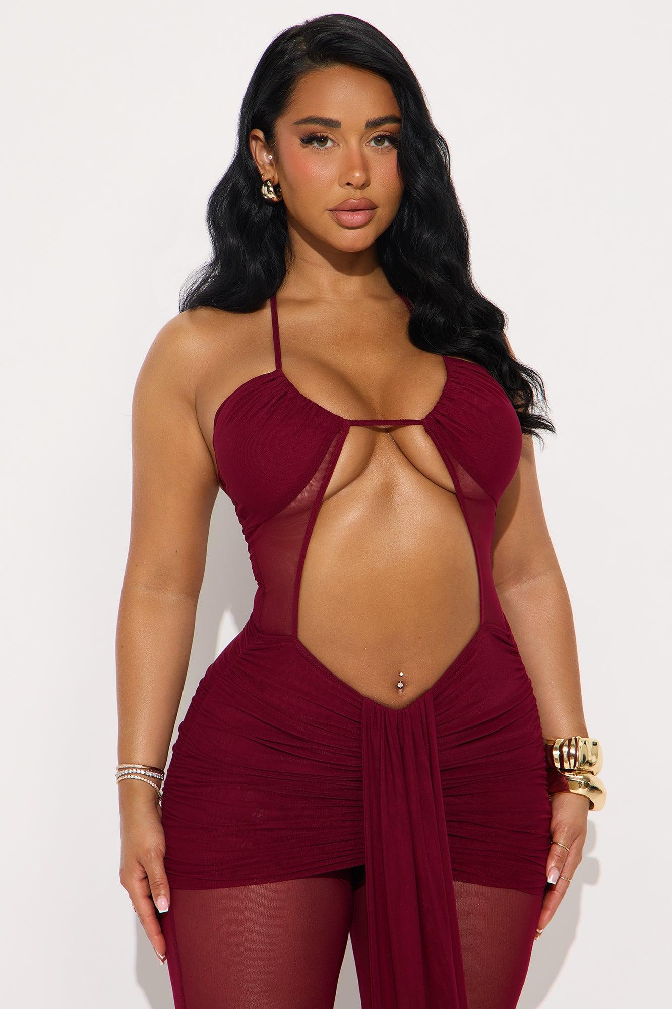 Bronze Horizon Mesh Jumpsuit - Burgundy Female Product Image