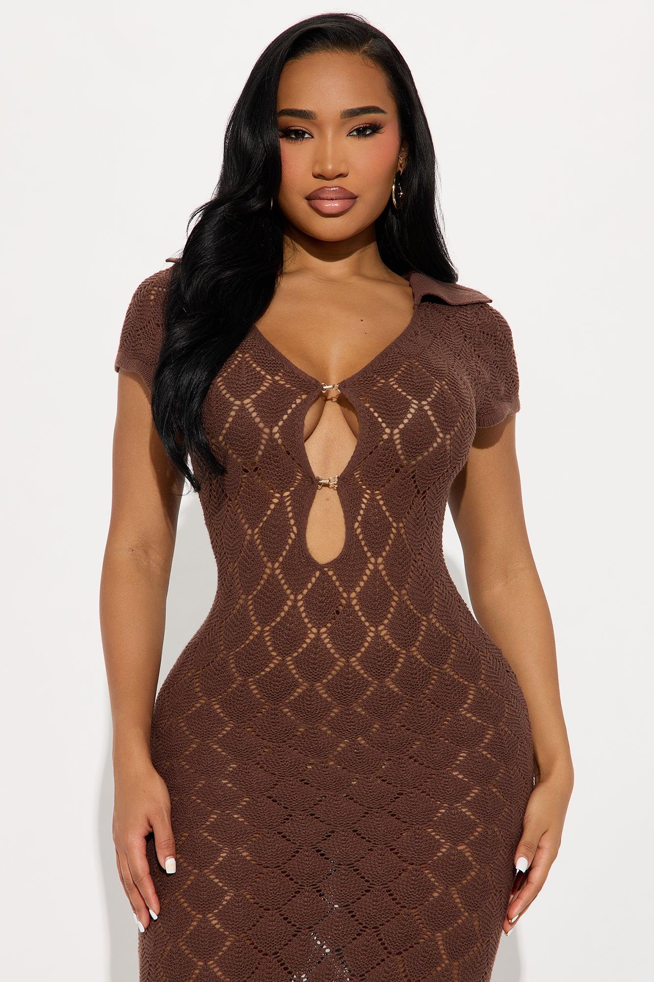 Dream Vacation Crochet Maxi Dress - Chocolate Product Image
