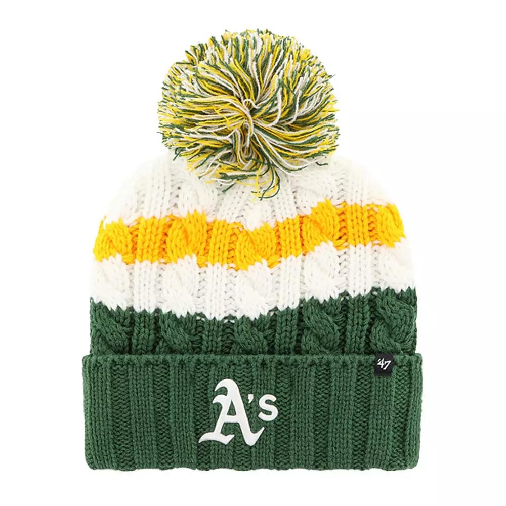 Women's '47 White/Green Oakland Athletics Ashfield Cuffed Knit Hat with Pom Product Image
