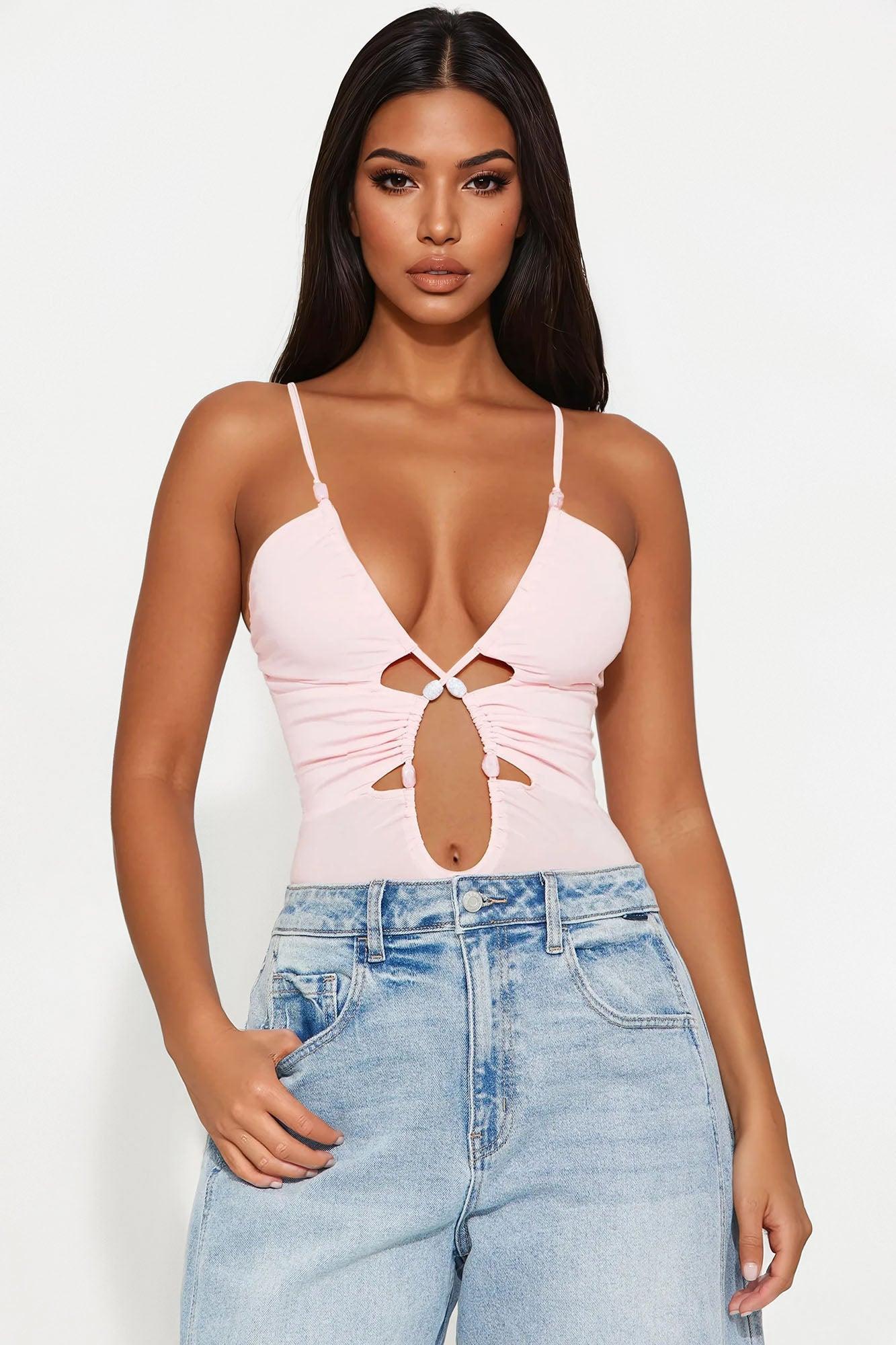 Synergy Cut Out Ruched Bodysuit - Pink Female Product Image