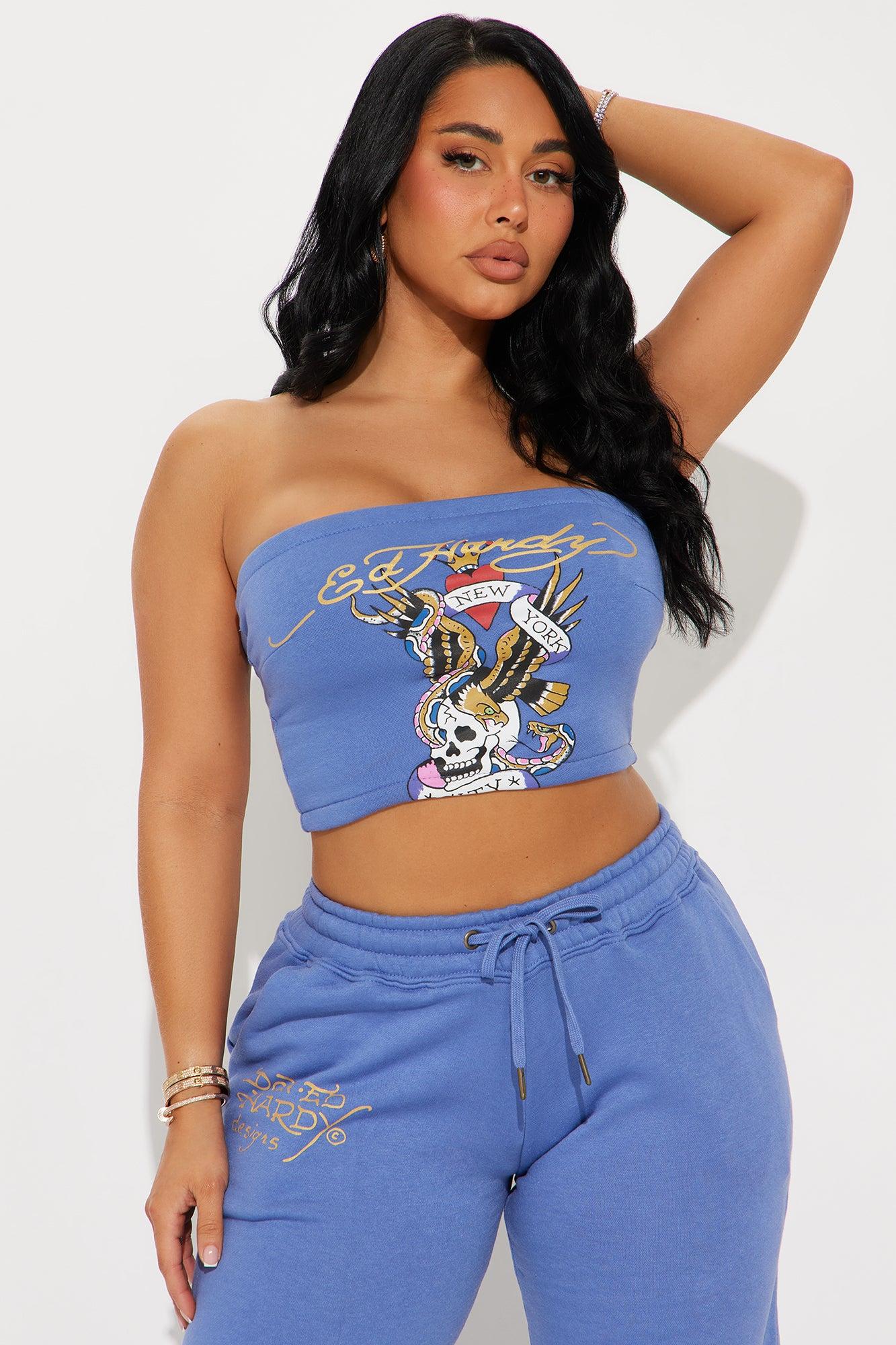 Ed Hardy NYC Tube Top Pant Set - Blue Product Image
