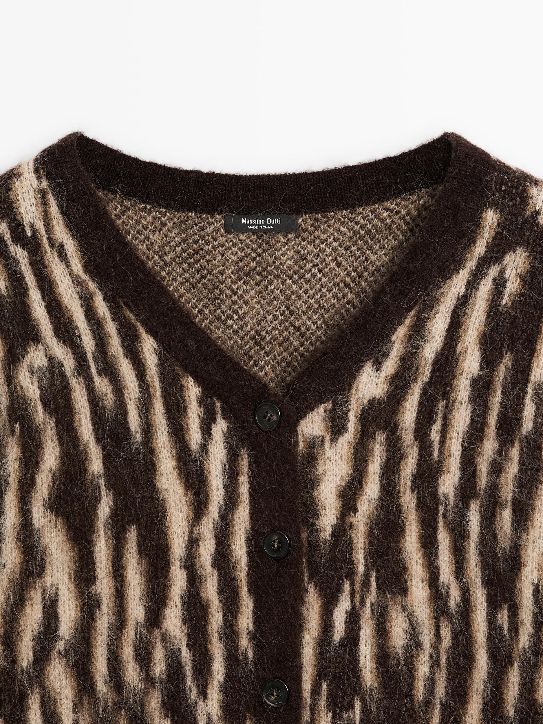 Alpaca wool blend animal print cardigan Product Image