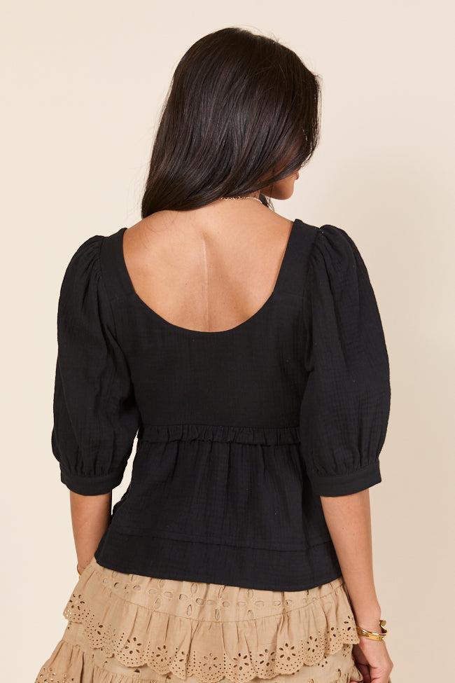 No Rush Black Babydoll Button Woven Top FINAL SALE Product Image