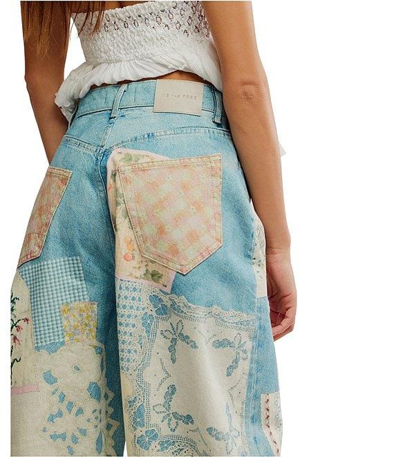 Free People We The Free Illusions Patchwork Printed Low Rise Barrel Leg Jeans Product Image