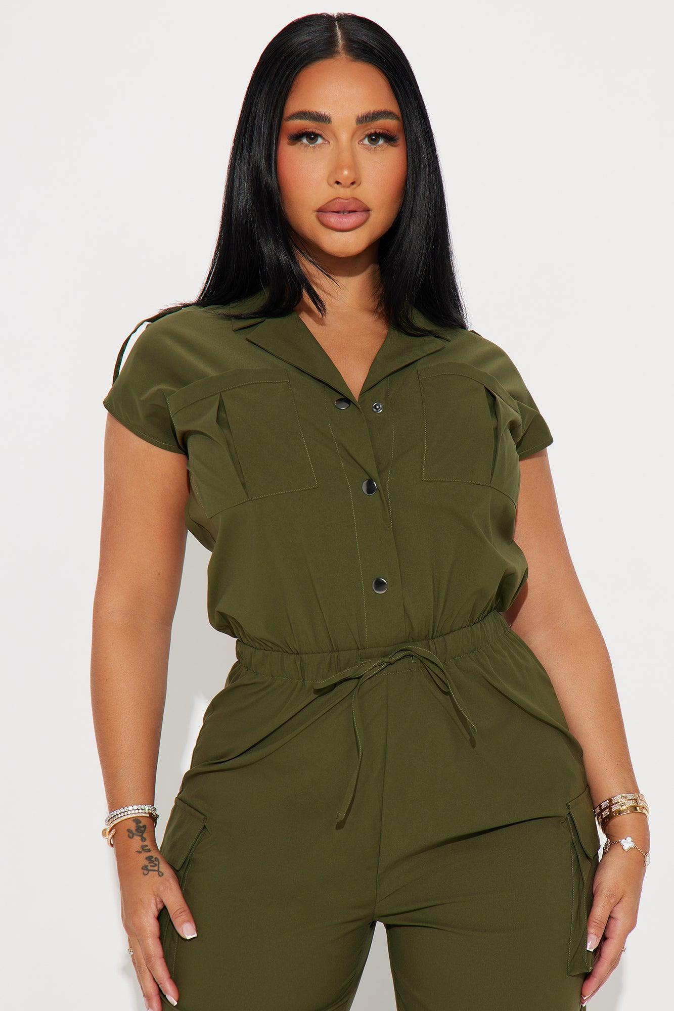 Playing Straight Up Jumpsuit - Olive Product Image