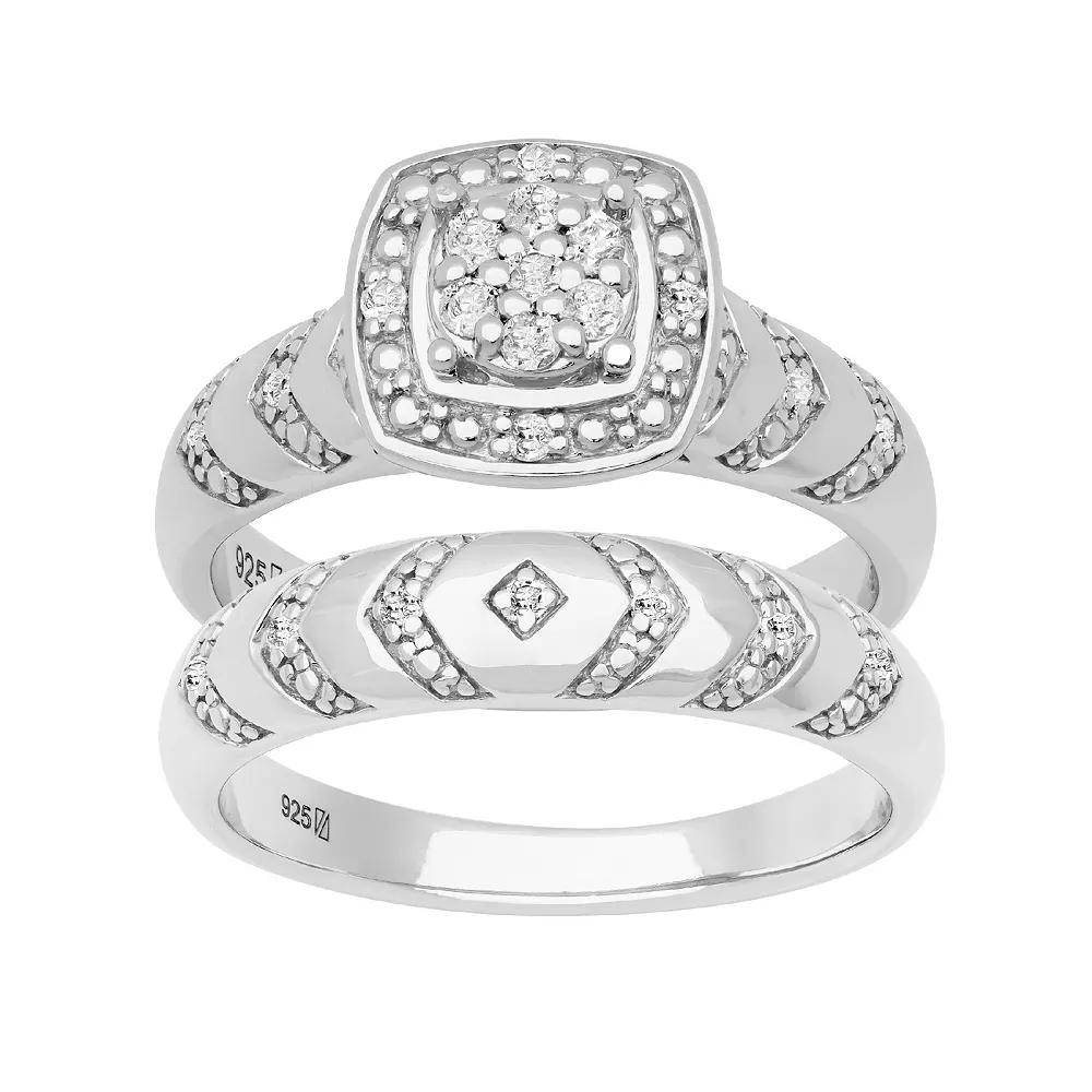 Love Always Sterling Silver 1/5 Carat T.W. Diamond Halo Engagement Ring Set, Women's,  Product Image