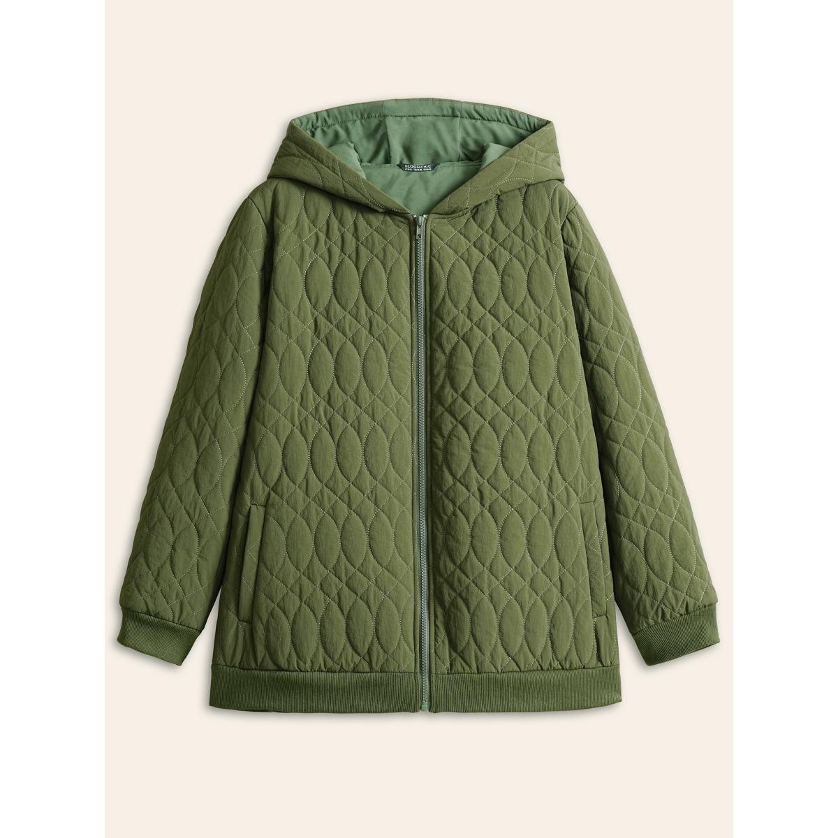 Plus Size Solid Pocket Texture Lined Quilted Jacket Women ArmyGreen Elastic cuffs Pocket Dailywear Jackets BloomChic 10/M Product Image