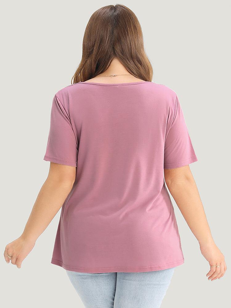 Solid Floral Patchwork Pleated Front T-shirt Female Product Image