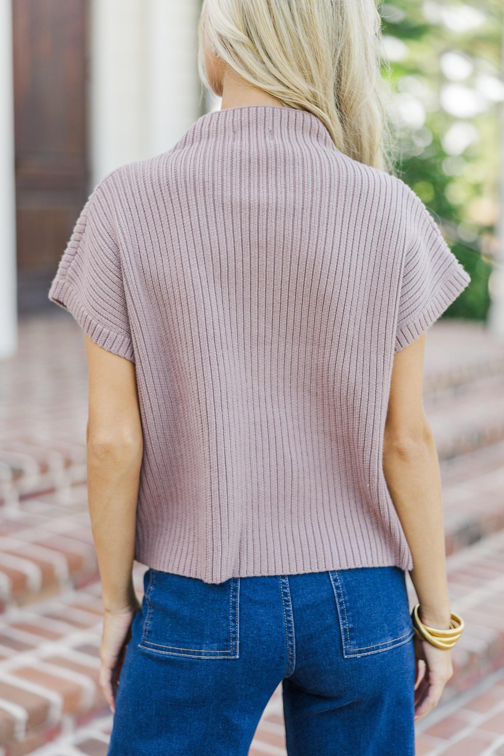 Open Your Mind Mocha Brown Short Sleeve Sweater Female Product Image