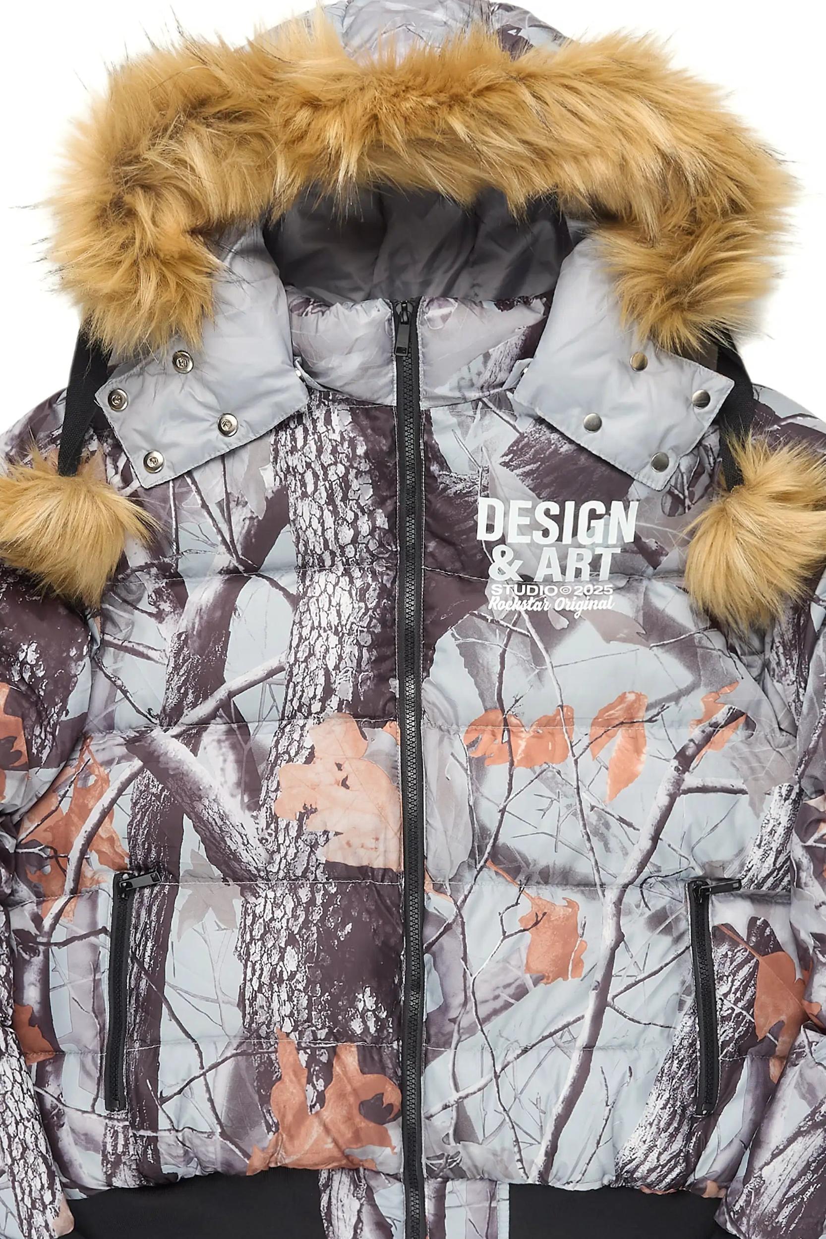 Benita Grey Tree Camo Puffer Jacket Female Product Image