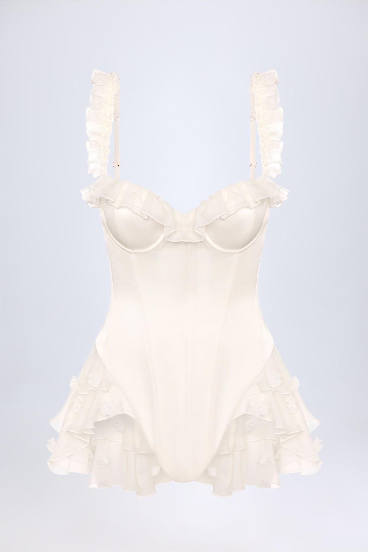 Ruffled Corset Bodysuit in White Product Image