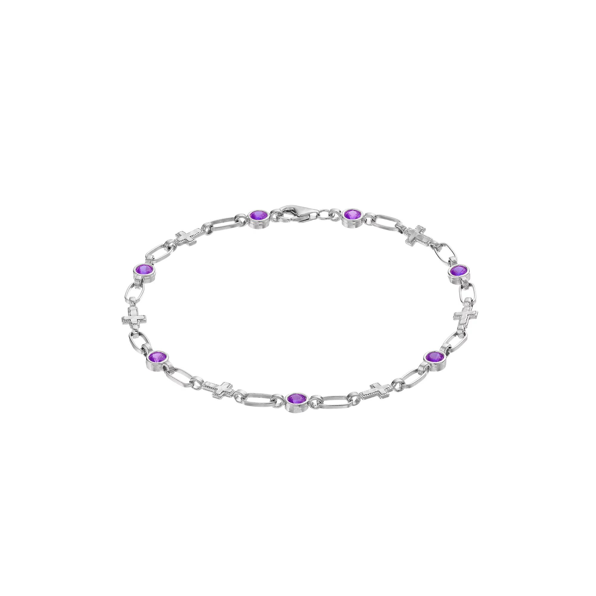 Kristen Kesho Sterling Silver Lab-Created Emerald Cross Link Bracelet, Women's, Size: 7.5" Product Image