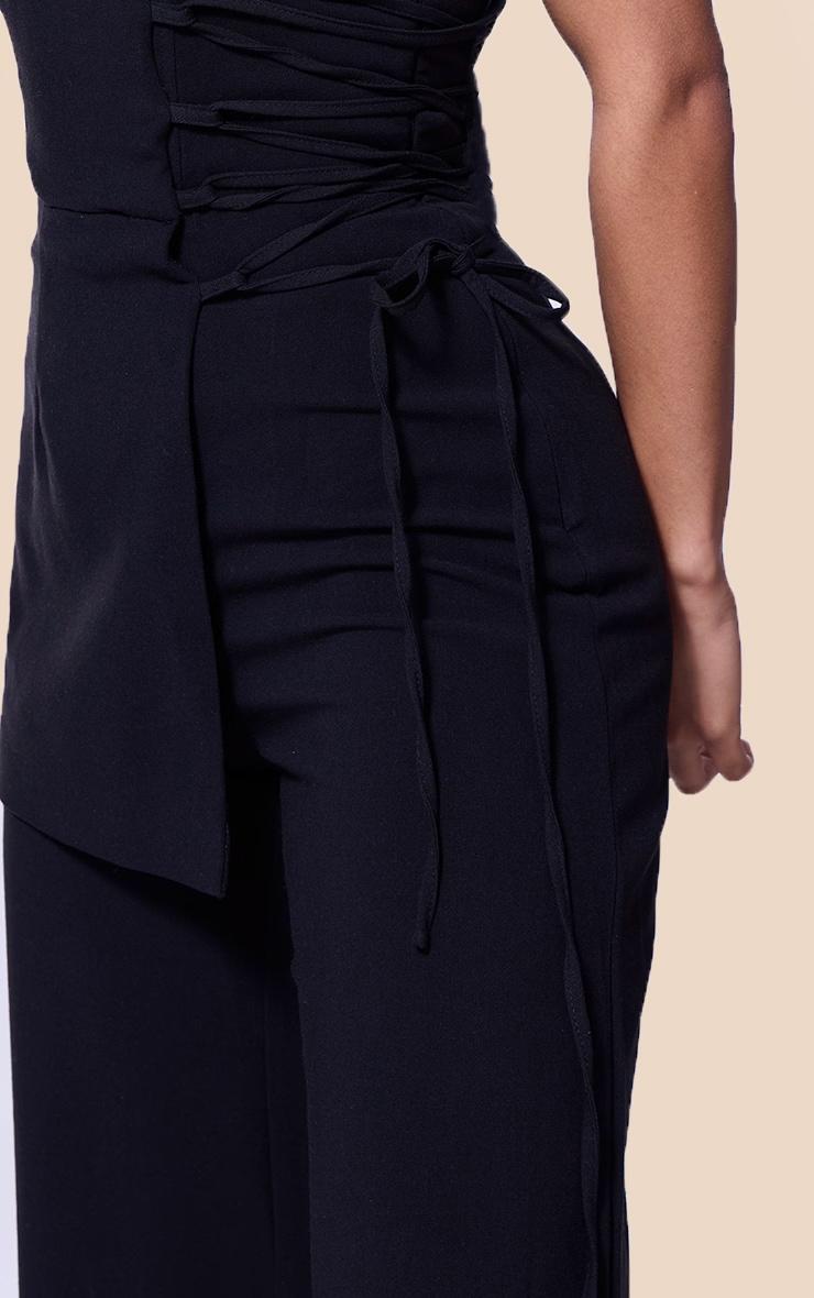PLT Label Black Overlay Panel Lace Up Tailored Jumpsuit Product Image