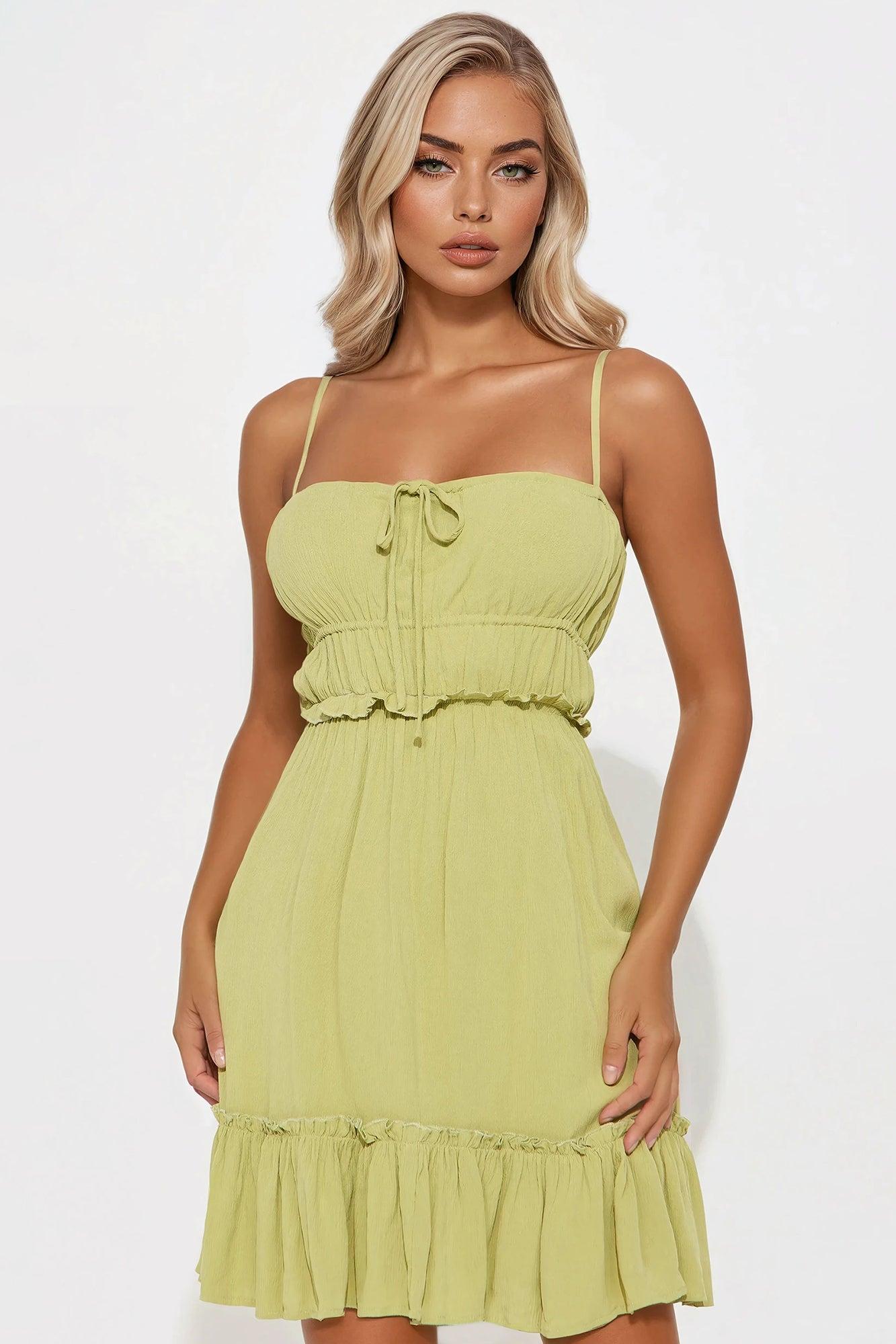 Serena Backless Mini Dress - Chartreuse Product Image