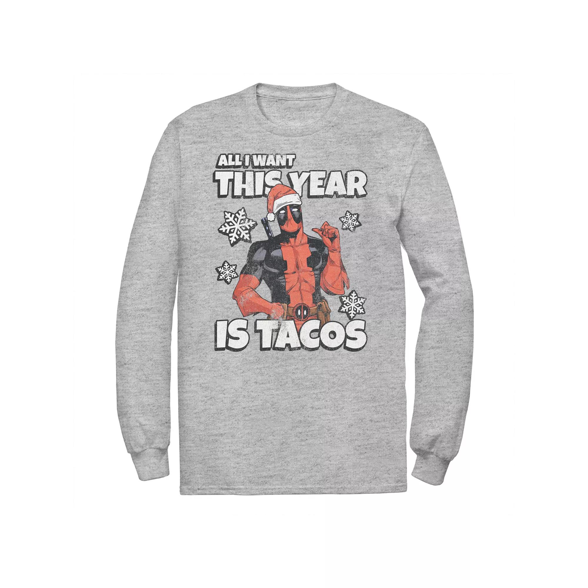 Men's Marvel Deadpool Santa Hat I Want Tacos Tee,  Product Image