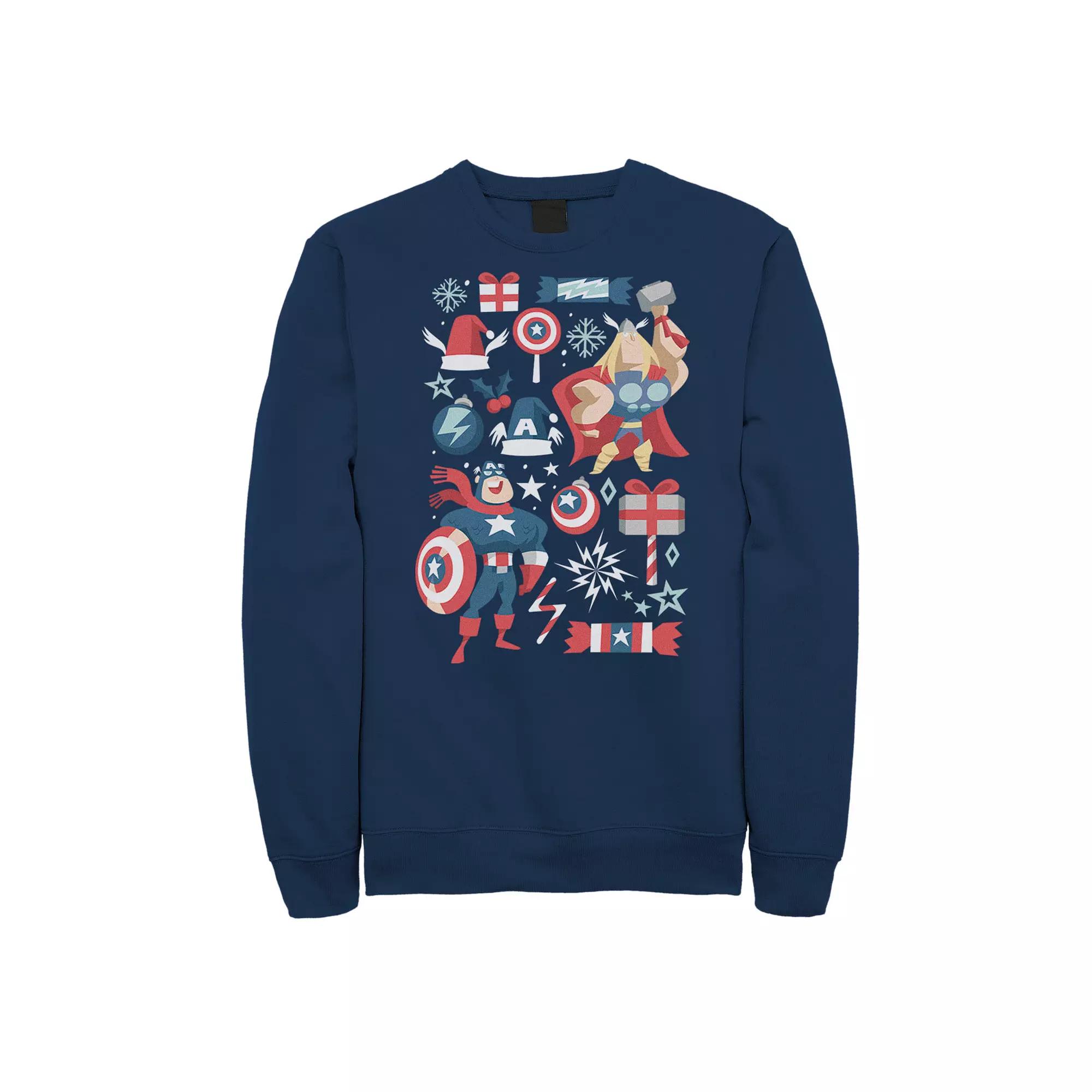 Men's Marvel Avengers Thor And Captain America Holiday Collage Sweatshirt,  Product Image