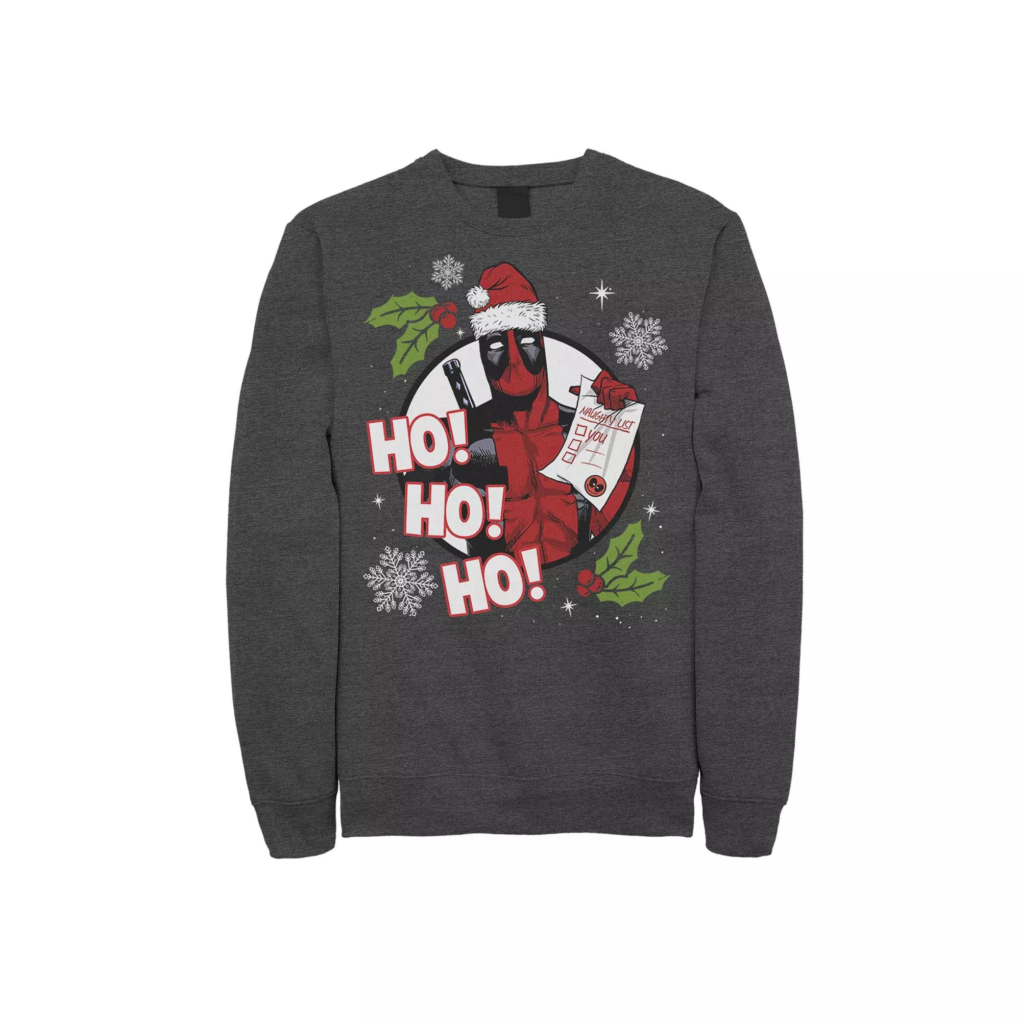 Mens Marvel Deadpool Santa Naughty List Holiday Sweatshirt Grey Heather Product Image