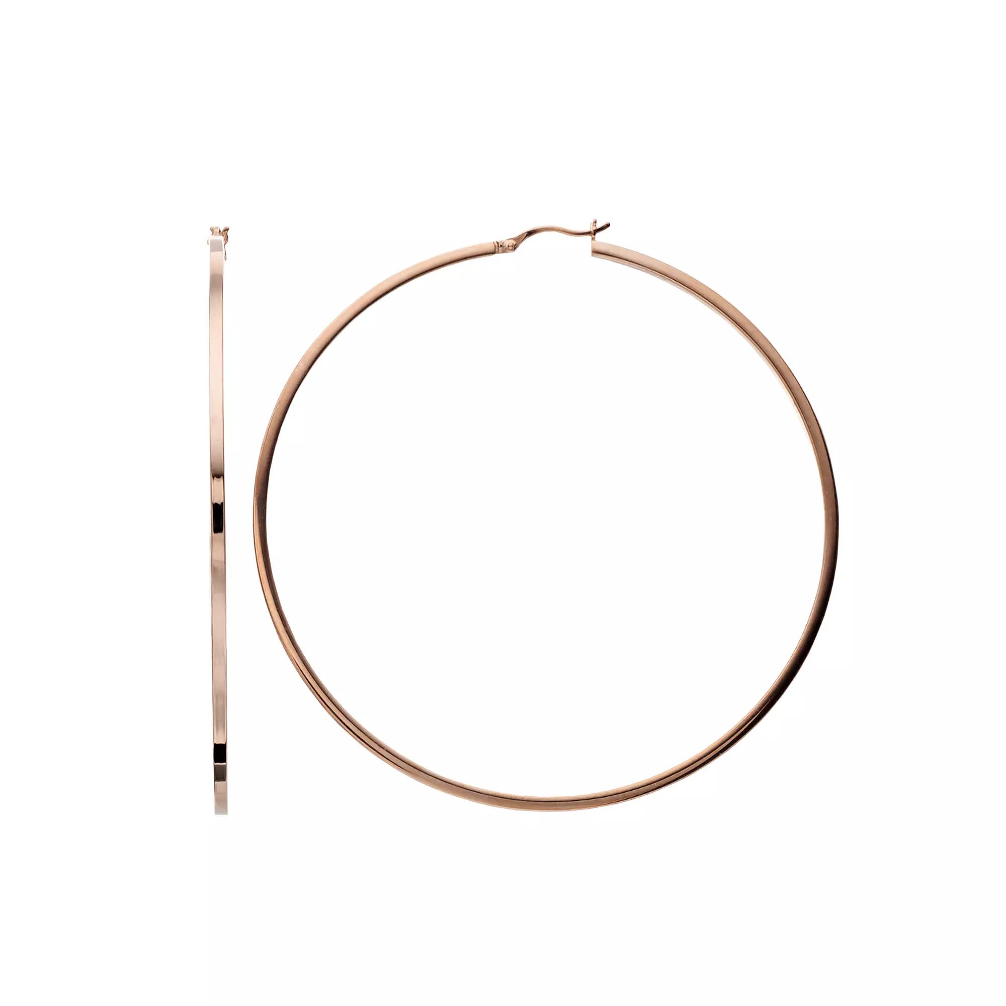 14k Rose Gold Vermeil Polished 80 mm Hoop Earrings, Women's Product Image