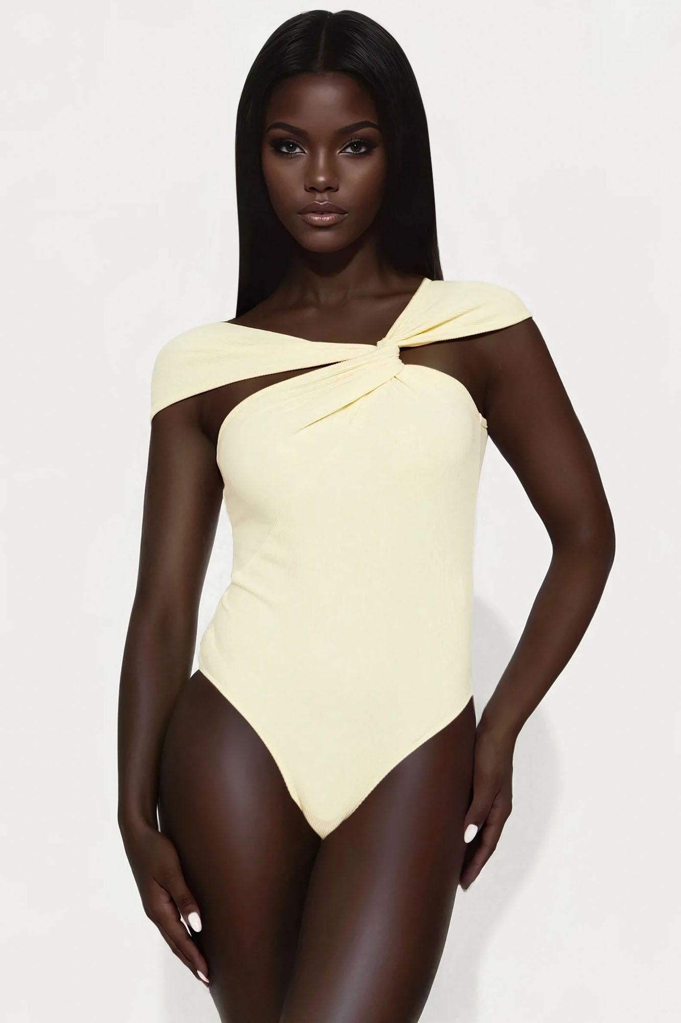 Jenny Twist Ribbed Bodysuit - Butter Yellow Female Product Image