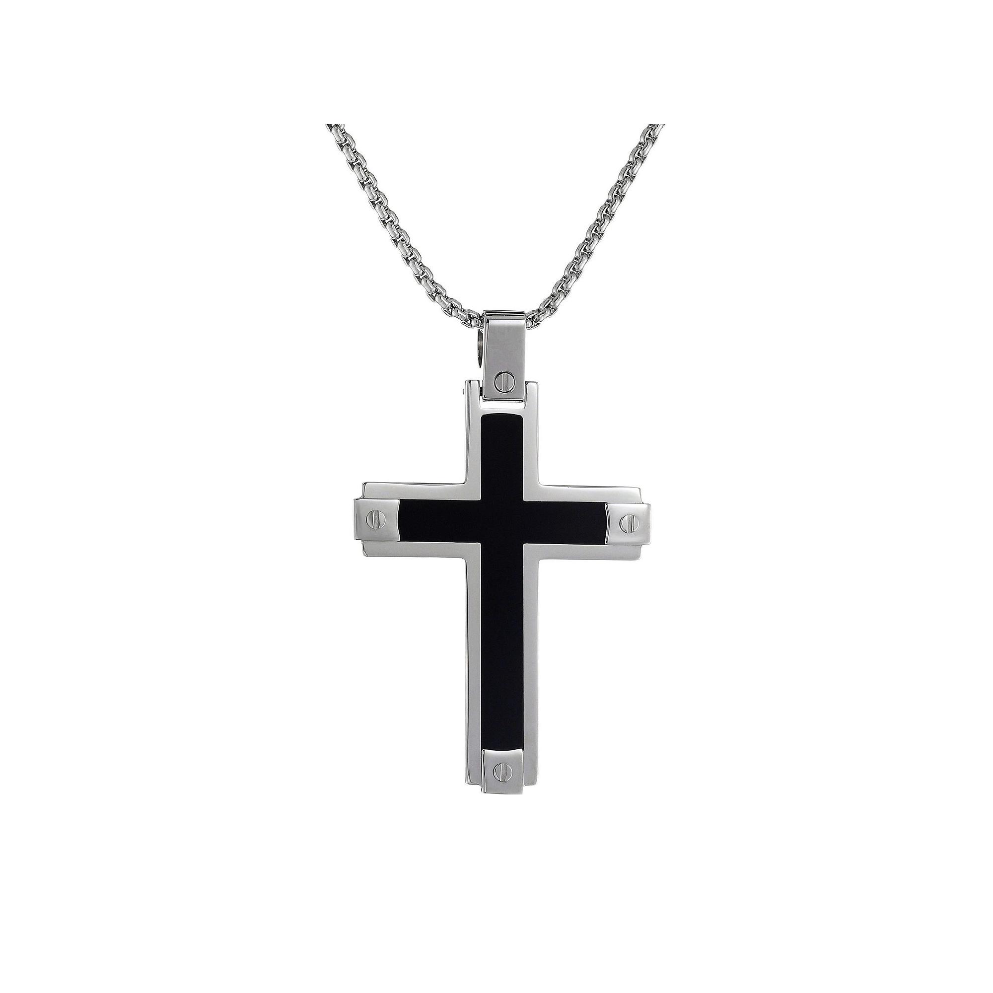 LYNX Stainless Steel Cross Pendant - Men, Men's, Size: 24", Two Tone Product Image
