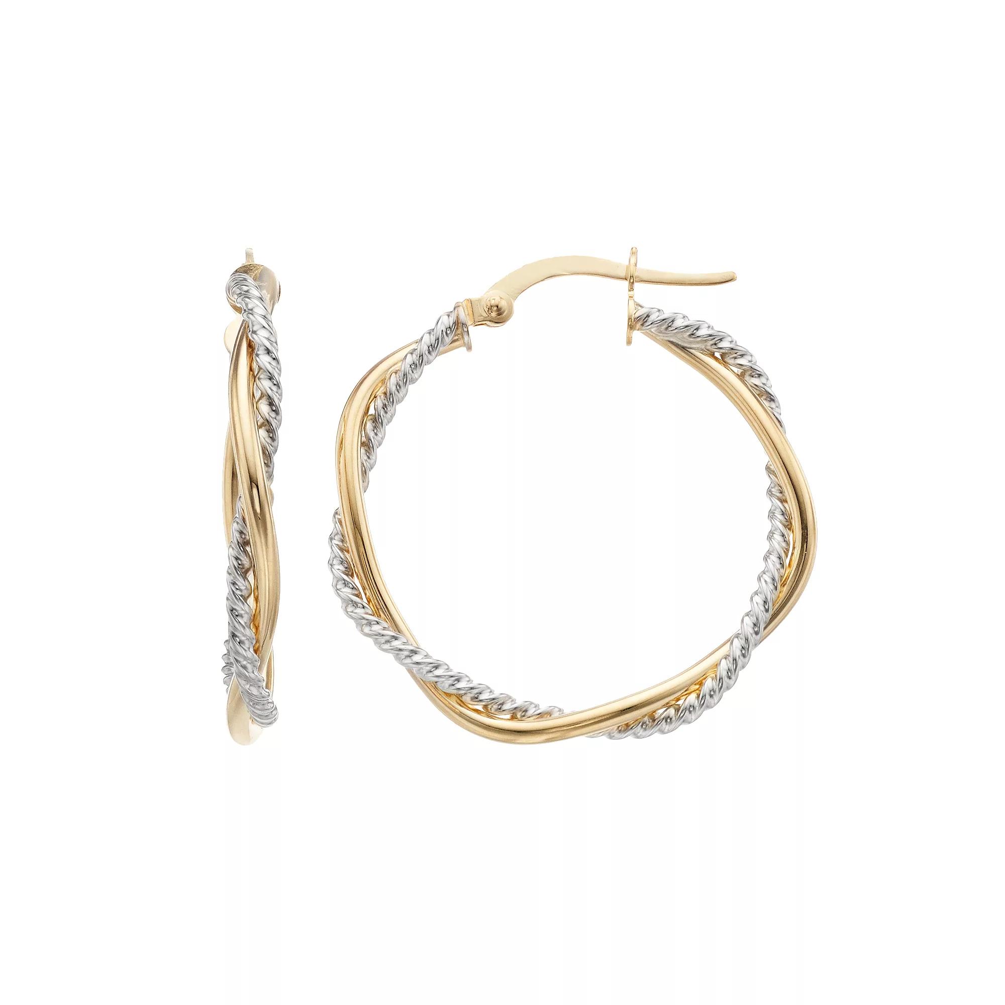 14K Gold Twisted Round Hoop Earrings, Women's, 14k 2tone Product Image