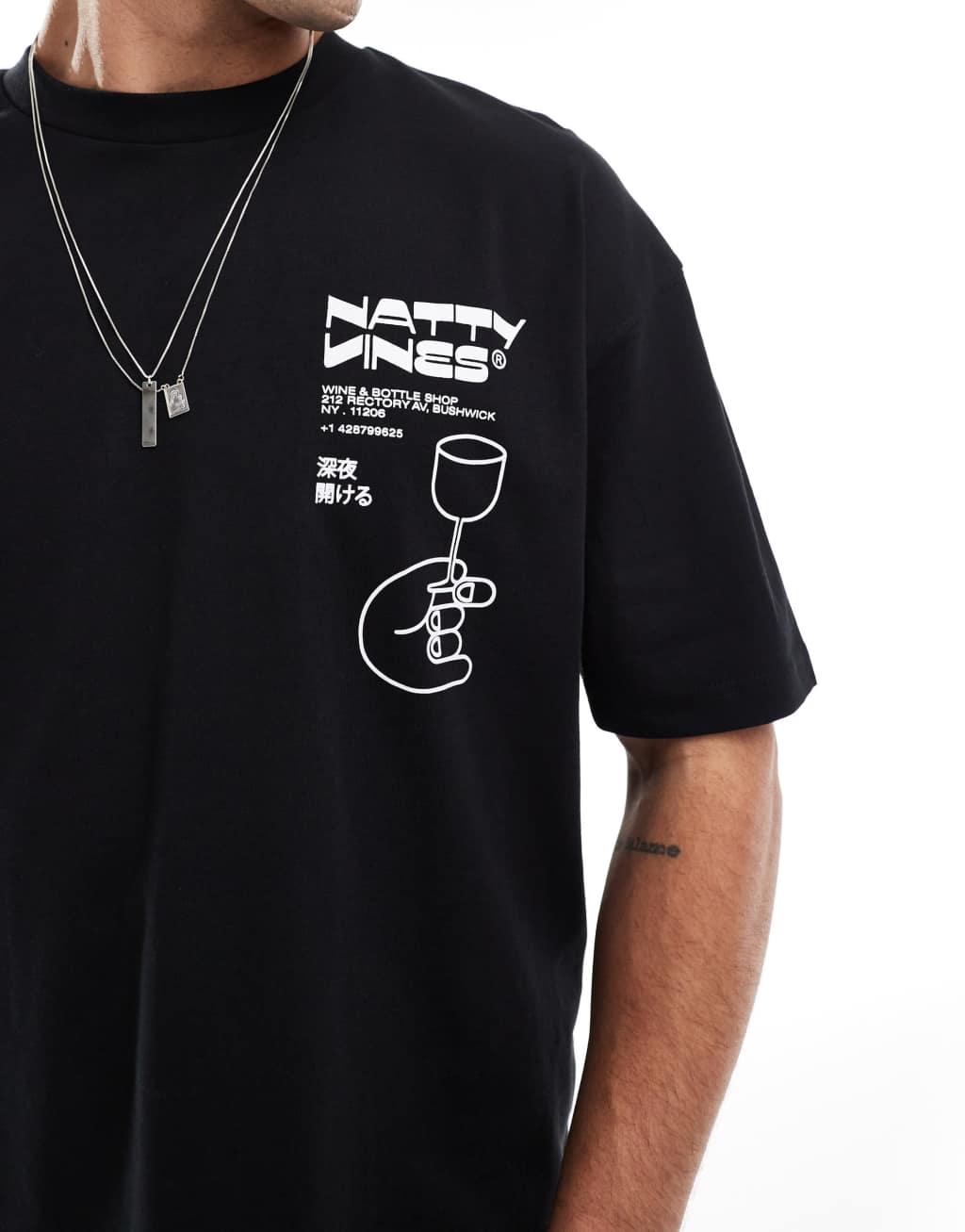 ASOS DESIGN boxy oversized t-shirt with drinks graphic in black Product Image