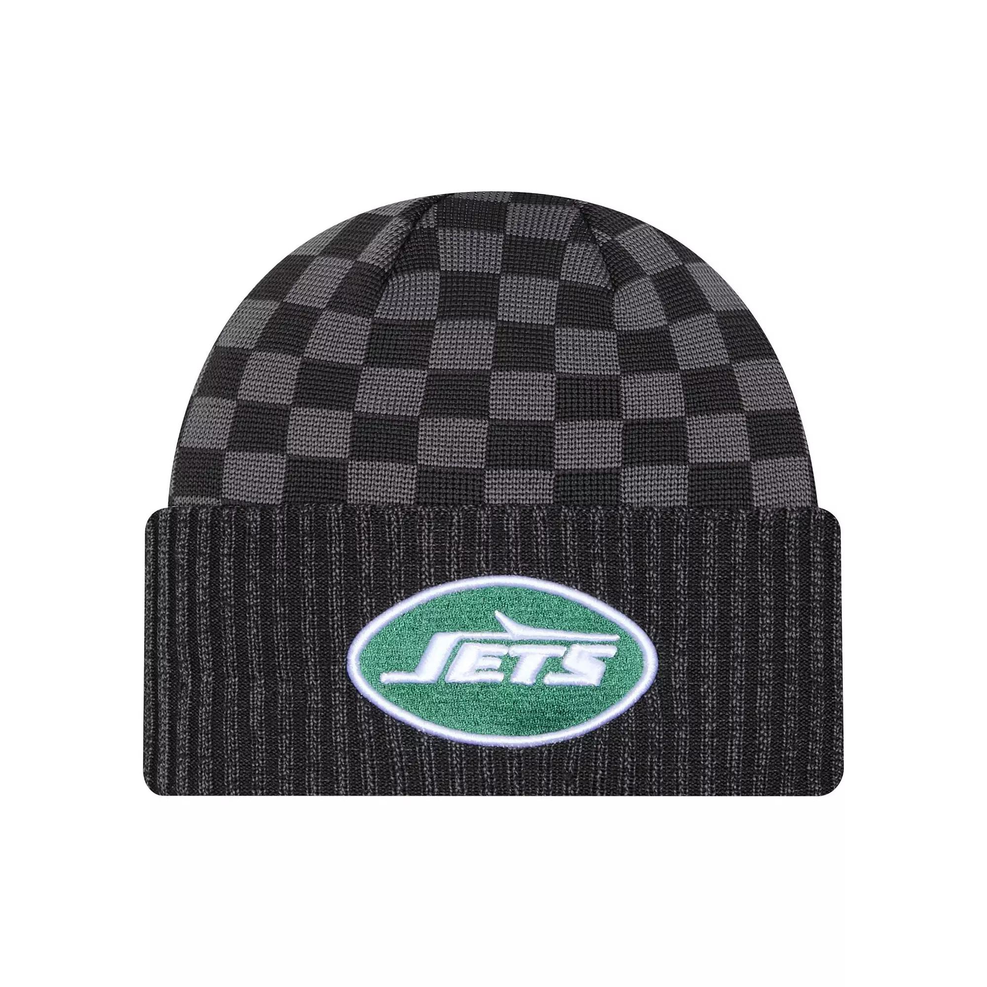 Men's New Era Black New York Jets Checkered Cuffed Knit Hat Product Image
